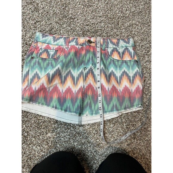 Colors Skirt Womens 42 Multicolor Denim Geometric Mini Pockets Summer Casual - Picture 3 of 4